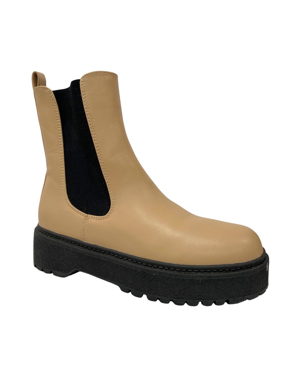 MIA Leigha Tan Platform Chelsea Boots Chunky Lug Sole Ankle Booties Beige Size 8